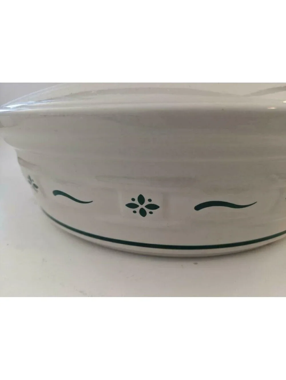 LONGABERGER Woven Traditions Green 2-Quart Covered Casserole Dish*VTG*USA*Ivory